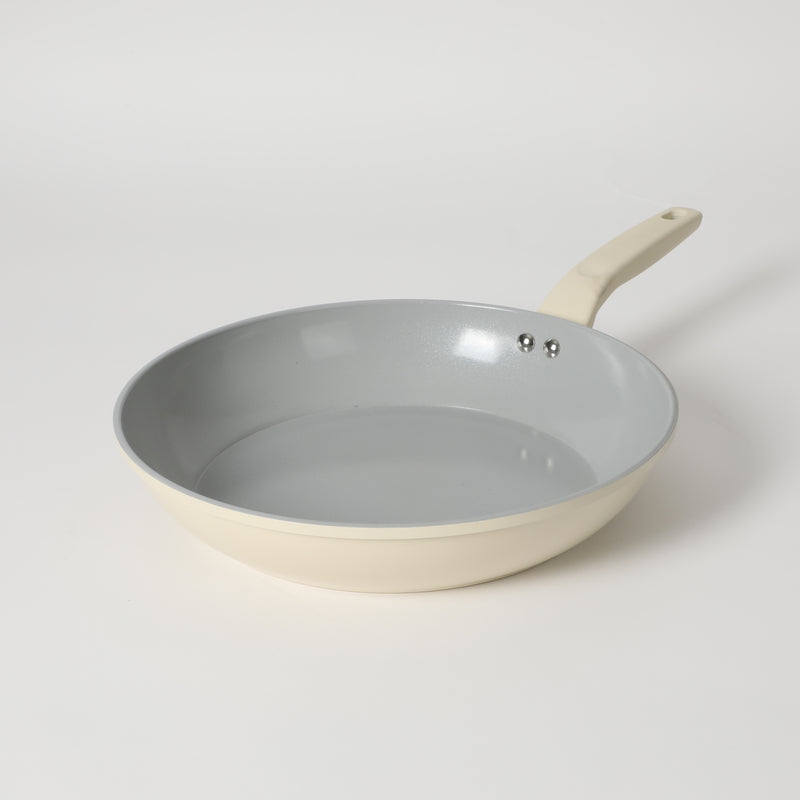 Gibson Home Barnsdall 12" Aluminum Frying Pan - Linen - Grey Ceramic Nonstick Interior - Soft Touch Handle - Forged Look - Color Label
