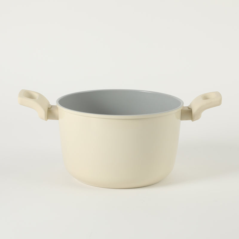 Gibson Home Barnsdall 5qt Aluminum Stock Pot w/ Glass Lid - Linen - Grey Ceramic Nonstick Interior - Soft Touch Handle - Forged Look - Color Label