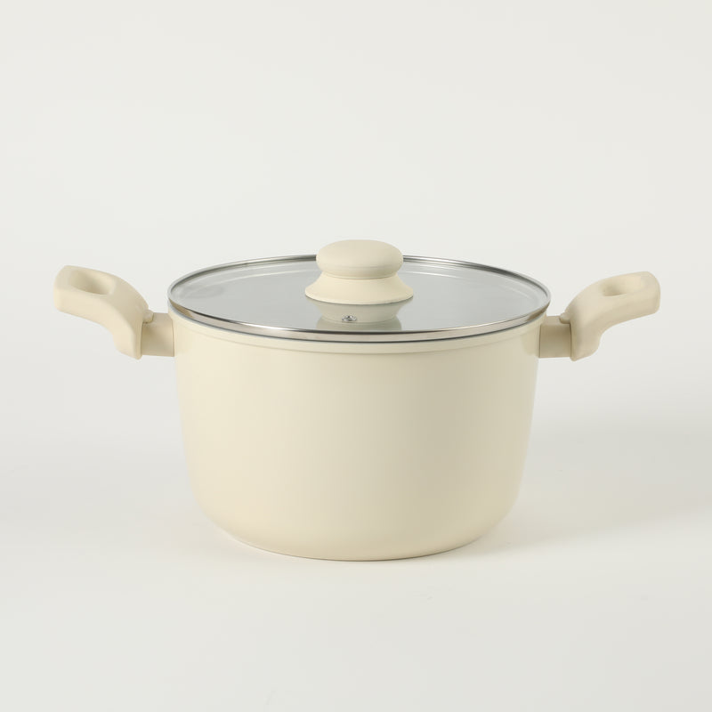 Gibson Home Barnsdall 5qt Aluminum Stock Pot w/ Glass Lid - Linen - Grey Ceramic Nonstick Interior - Soft Touch Handle - Forged Look - Color Label