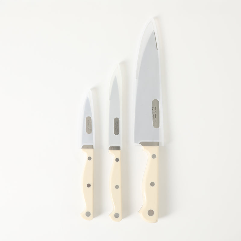 Martha Stewart Everyday Keswick 4pc Stainless Steel Cutlery Set w/ Sheaths & Wood Cutting Board - Linen - Pistol Grip PP Handle - Clam Pack