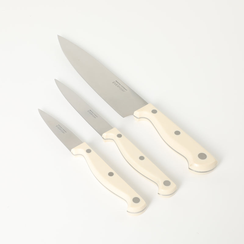 Martha Stewart Everyday Keswick 4pc Stainless Steel Cutlery Set w/ Sheaths & Wood Cutting Board - Linen - Pistol Grip PP Handle - Clam Pack