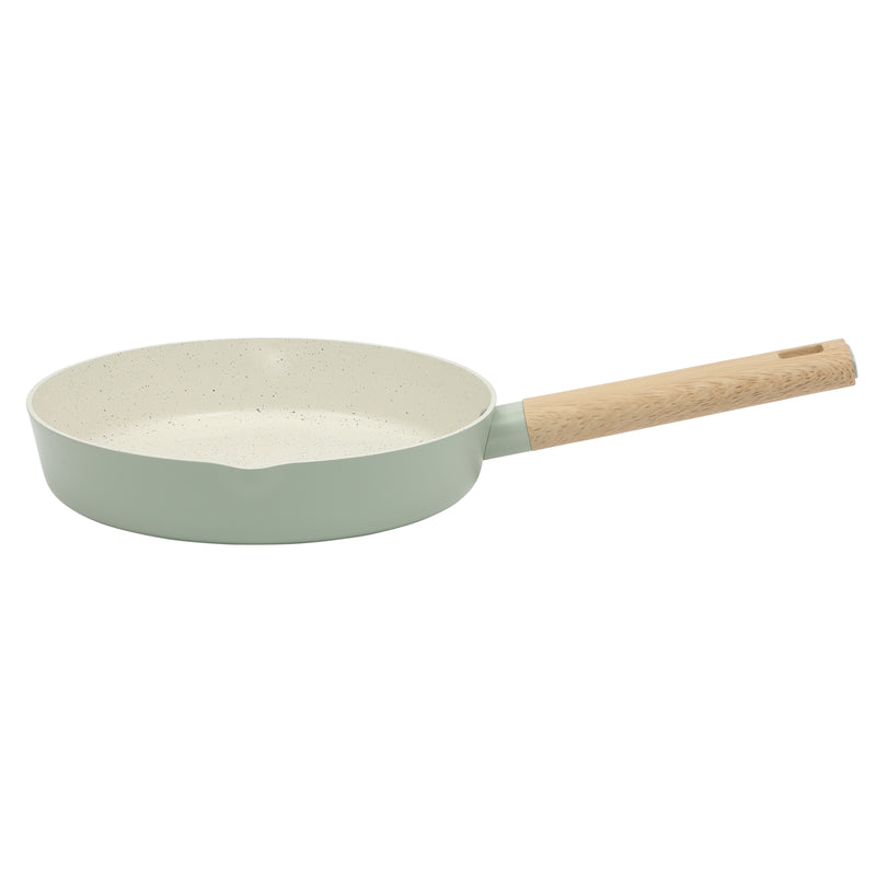 Gibson Home Marbleton 9.5" Aluminum Frying Pan - Ceramic Speckle Int - Wood Look Handle - O/S - Color Sleeve