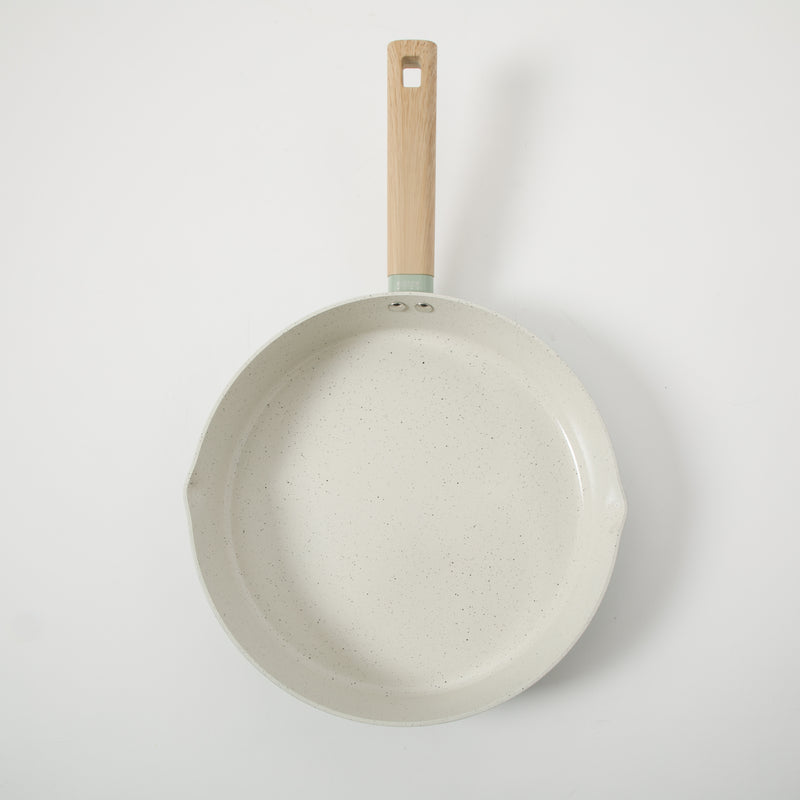 Gibson Home Marbleton 11" Aluminum Frying Pan - Ceramic Speckle Interior - Wood Look Handle - Color Sleeve