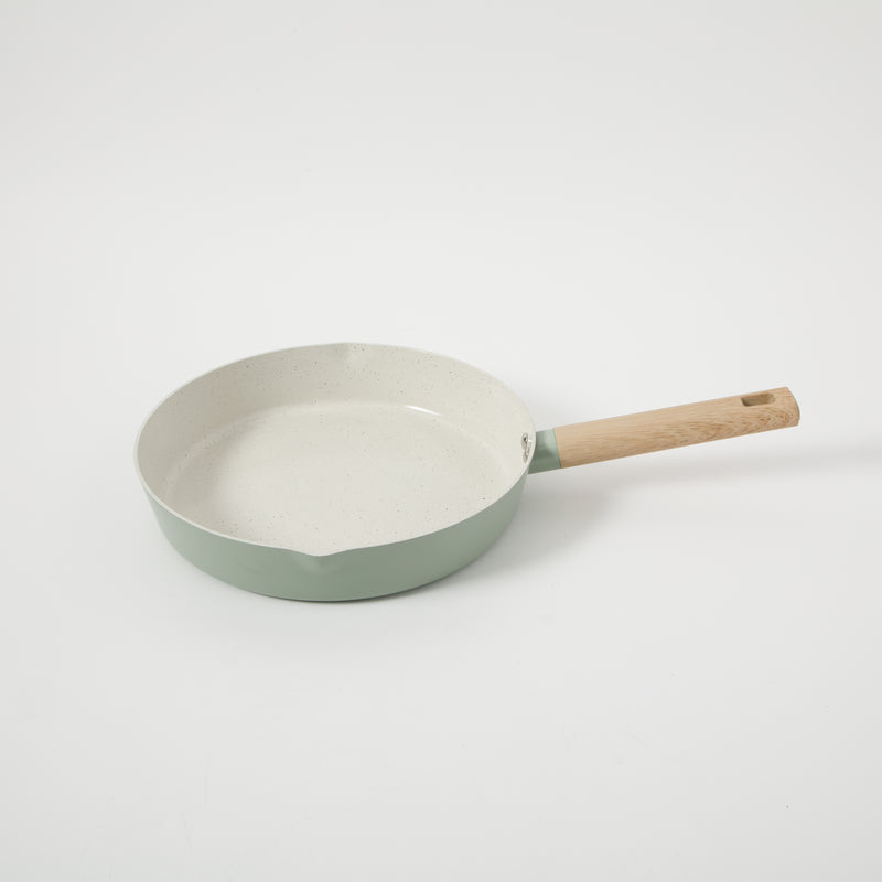 Gibson Home Marbleton 11" Aluminum Frying Pan - Ceramic Speckle Interior - Wood Look Handle - Color Sleeve