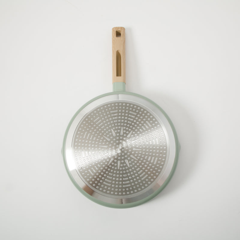 Gibson Home Marbleton 11" Aluminum Frying Pan - Ceramic Speckle Interior - Wood Look Handle - Color Sleeve