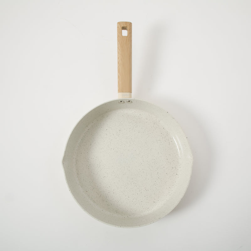 Gibson Home Marbleton 11" Aluminum Frying Pan - Ceramic Speckle Interior - Wood Look Handle - Color Sleeve