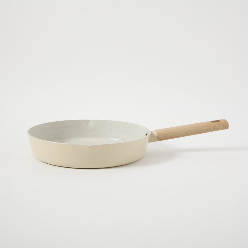Gibson Home Marbleton 11" Aluminum Frying Pan - Ceramic Speckle Interior - Wood Look Handle - Color Sleeve