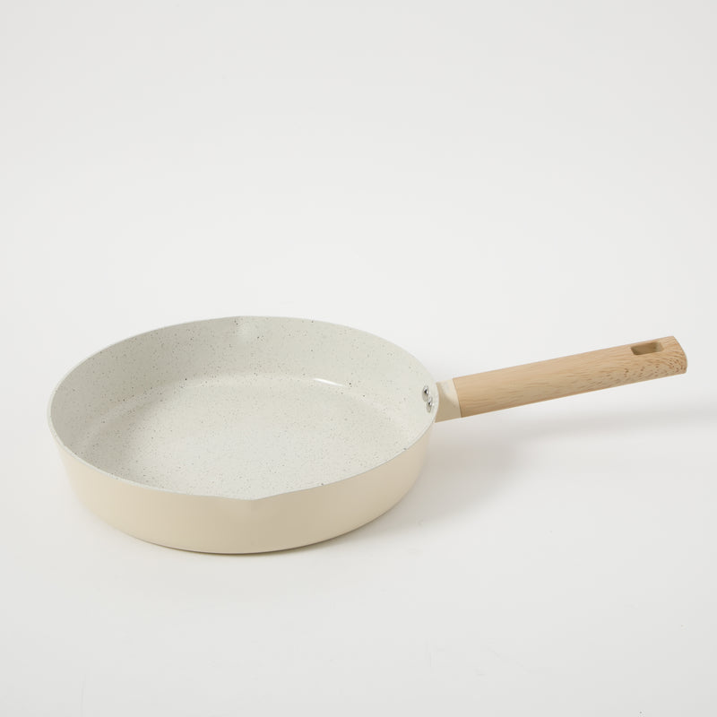 Gibson Home Marbleton 11" Aluminum Frying Pan - Ceramic Speckle Interior - Wood Look Handle - Color Sleeve