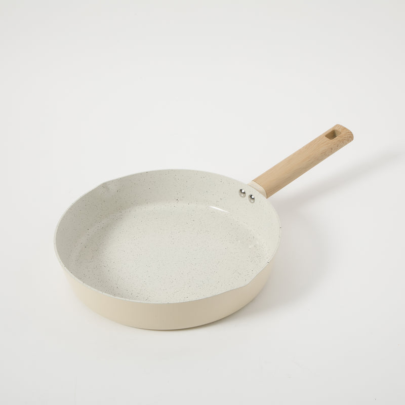 Gibson Home Marbleton 11" Aluminum Frying Pan - Ceramic Speckle Interior - Wood Look Handle - Color Sleeve