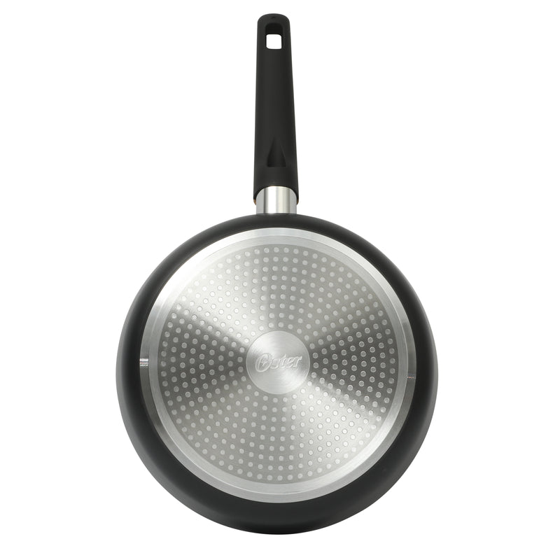 Oster Oxburg 10" Aluminum Frying Pan - Matte Black - Nonstick Interior - Induction Base - Black 2 Tone Soft Touch Wooden Handle - Color Sleeve