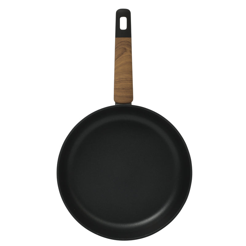 Oster Oxburg 10" Aluminum Frying Pan - Matte Black - Nonstick Interior - Induction Base - Black 2 Tone Soft Touch Wooden Handle - Color Sleeve