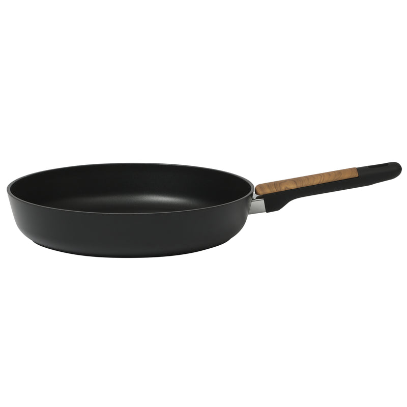 Oster Oxburg 12" Aluminum Frying Pan - Matte Black - Nonstick Interior - Induction Base - Black 2 Tone Soft Touch Wooden Handle - Color Sleeve