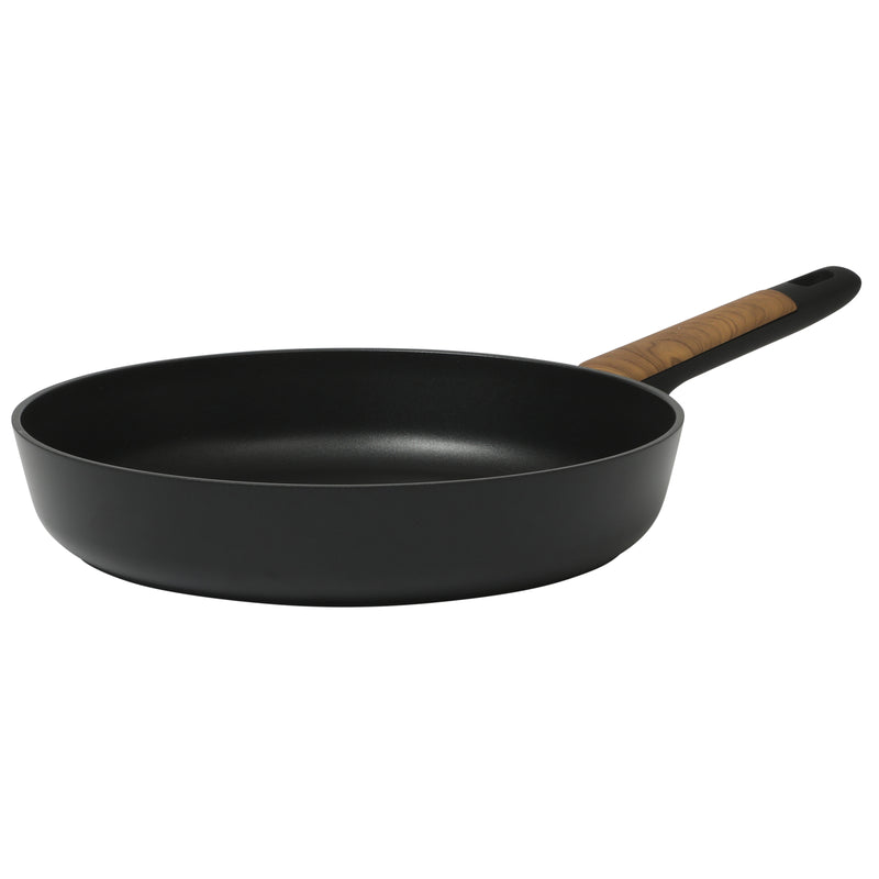 Oster Oxburg 12" Aluminum Frying Pan - Matte Black - Nonstick Interior - Induction Base - Black 2 Tone Soft Touch Wooden Handle - Color Sleeve