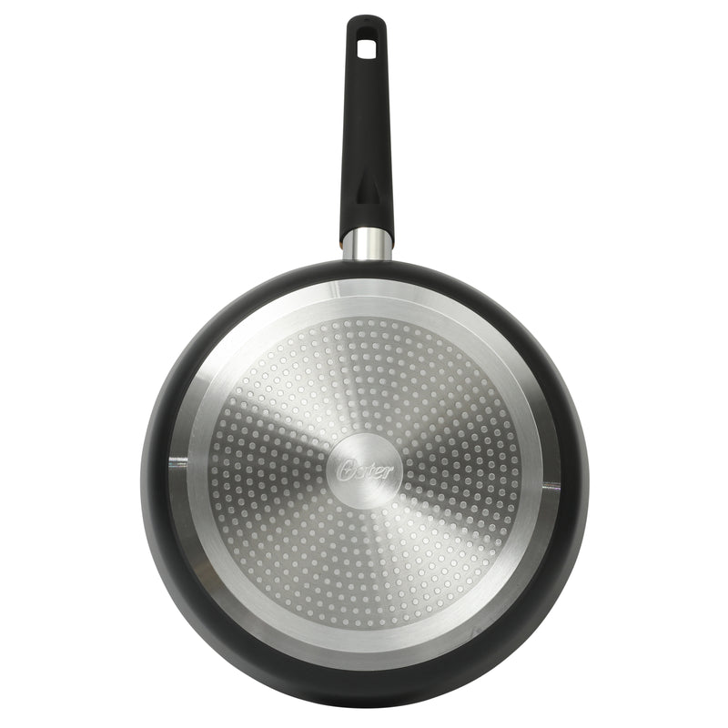 Oster Oxburg 12" Aluminum Frying Pan - Matte Black - Nonstick Interior - Induction Base - Black 2 Tone Soft Touch Wooden Handle - Color Sleeve