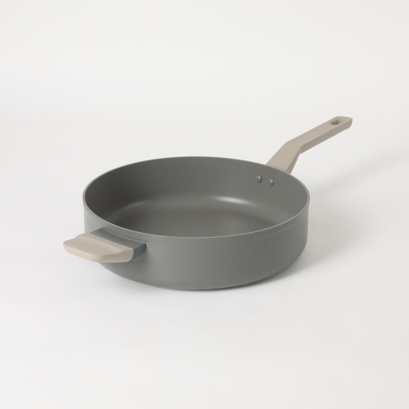 Oster Ambrose Forged 4.5" Aluminum Sauté Pan w/Silicon Rim Glass Lid - Taupe - Nonstick - Induction Base - Soft Touch Handle - Color Sleeve