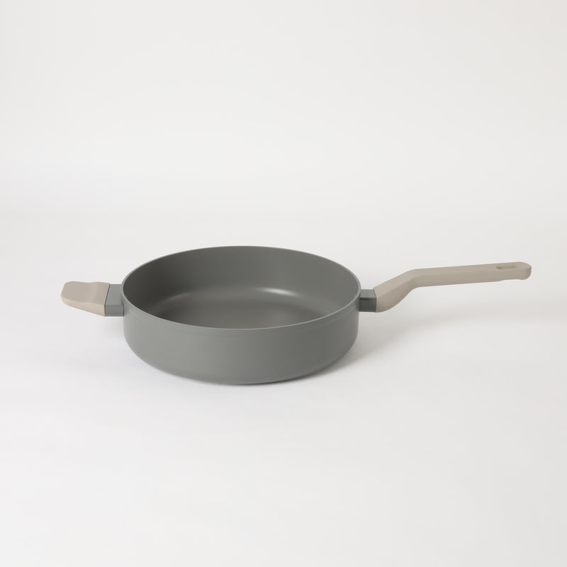 Oster Ambrose Forged 4.5" Aluminum Sauté Pan w/Silicon Rim Glass Lid - Taupe - Nonstick - Induction Base - Soft Touch Handle - Color Sleeve