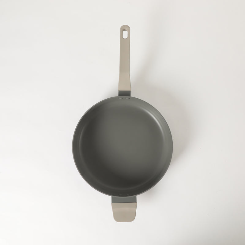 Oster Ambrose Forged 4.5" Aluminum Sauté Pan w/Silicon Rim Glass Lid - Taupe - Nonstick - Induction Base - Soft Touch Handle - Color Sleeve