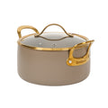 Bloomhouse 6qt Aluminum Dutch Oven w/ Lid - Cappuccino - Taupe Ceramic Non-Stick Interior - Induction - Cast Stainless Steel Gold PVD Handle - Gift Box w/ Remailer