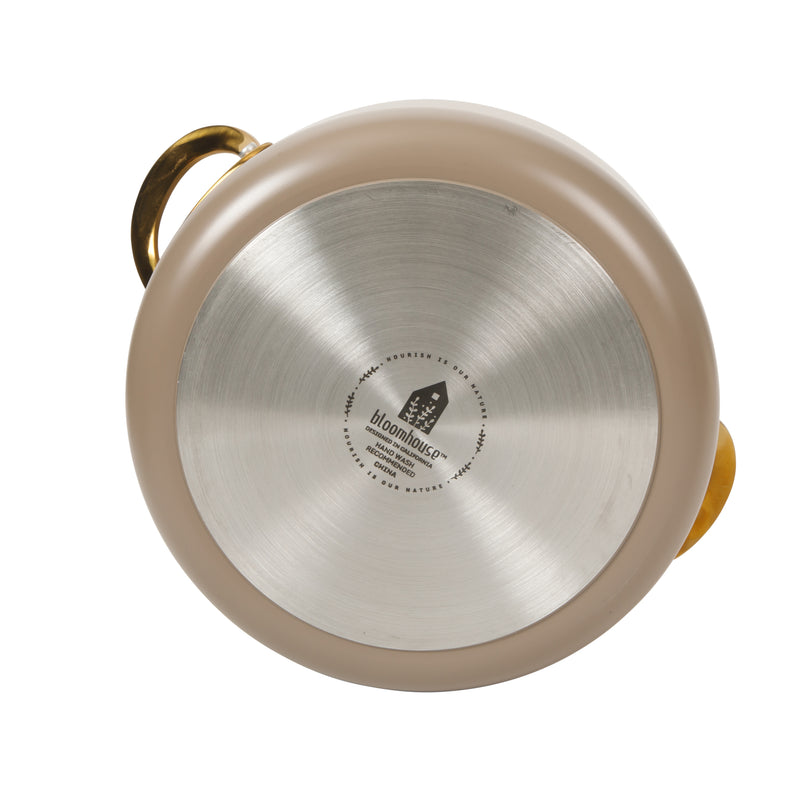 Bloomhouse 6qt Aluminum Dutch Oven w/ Lid - Cappuccino - Taupe Ceramic Non-Stick Interior - Induction - Cast Stainless Steel Gold PVD Handle - Gift Box w/ Remailer