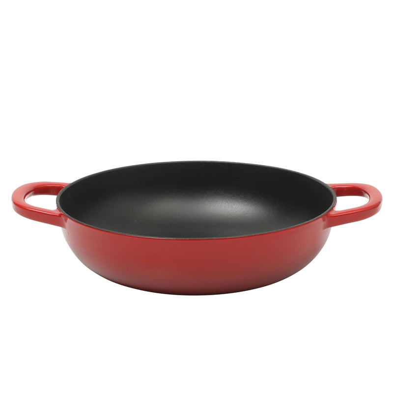 Crock-Pot Artisan Studio 4.8qt (12") Enamel Cast Iron Everyday Pan w/ Borosilicate Lid & Red Coated Knob - Gradient Red - Round - Gift Box w/ Remailer