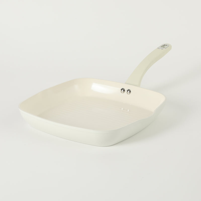 Martha Stewart Everyday Rexford 10" Forged Aluminum Grill Pan - Ceramic Nonstick Interior - Induction Base - Soft Touch Handle -Color Label: Linen