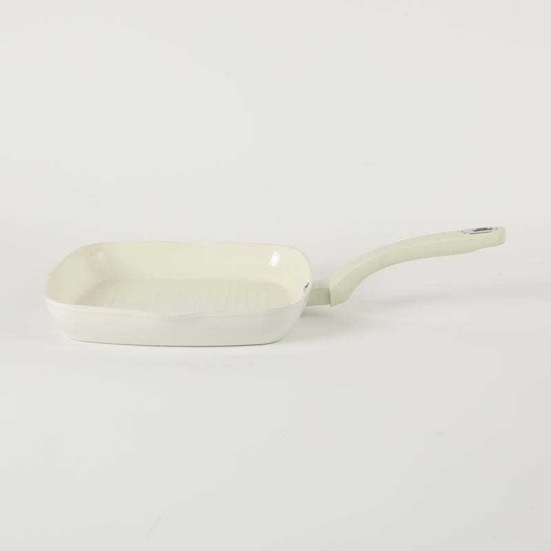 Martha Stewart Everyday Rexford 10" Forged Aluminum Grill Pan - Ceramic Nonstick Interior - Induction Base - Soft Touch Handle -Color Label: Linen