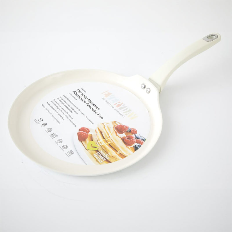 Martha Stewart Everyday Rexford 11" Forged Aluminum Pancake Pan - Ceramic Nonstick Interior - Induction Base - Soft Touch Handle - Color Label: Linen