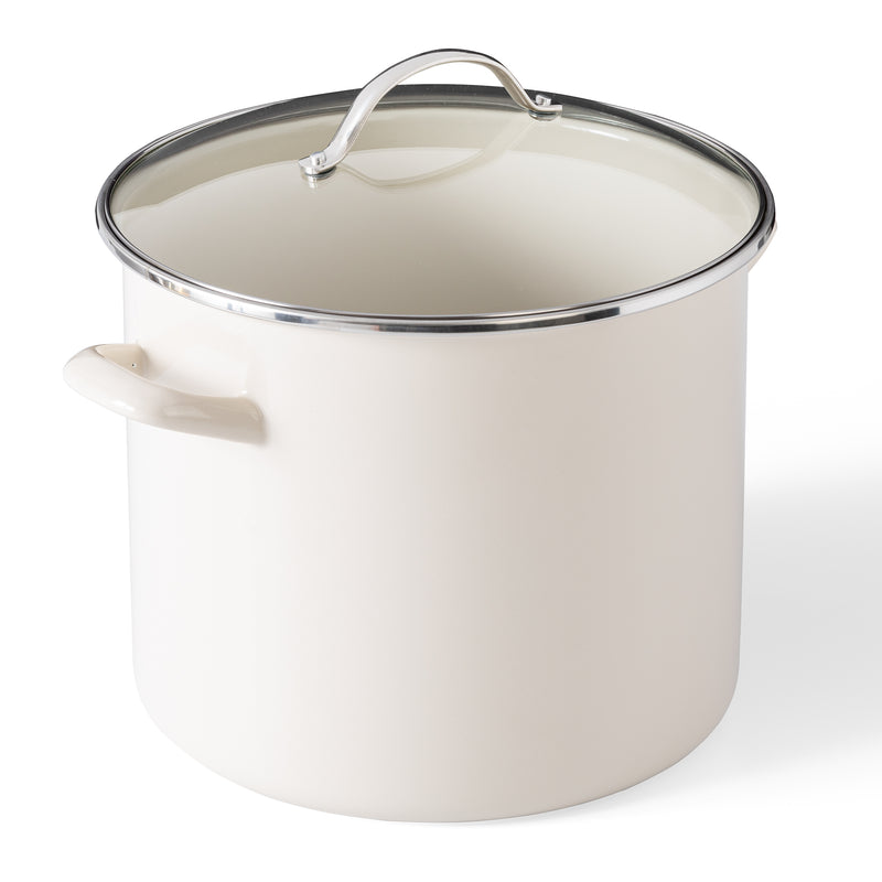 Martha Stewart Everyday Haverhill 12 qt Enamel on Steel Stock Pot w/ Lid - Linen - Enamel Exterior - Stainless Steel Handle - Color Label