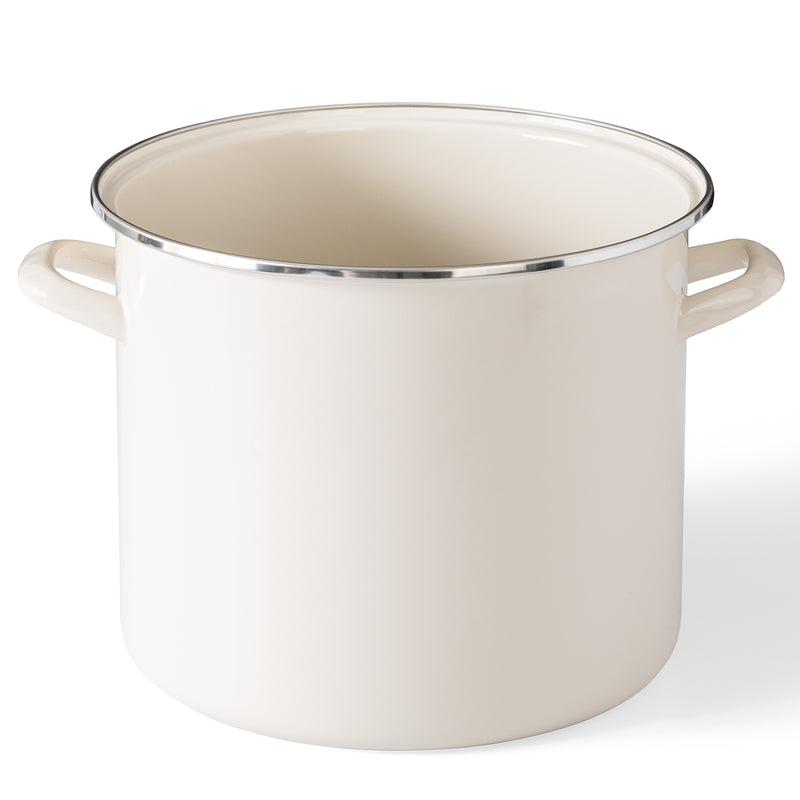 Martha Stewart Everyday Haverhill 12 qt Enamel on Steel Stock Pot w/ Lid - Linen - Enamel Exterior - Stainless Steel Handle - Color Label