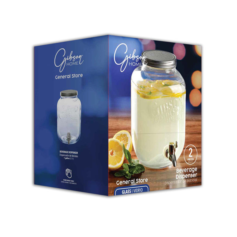 Gibson Home General Store 1.1 Gallon Mason Beverage Dispenser - Square - Clear - Gift Box