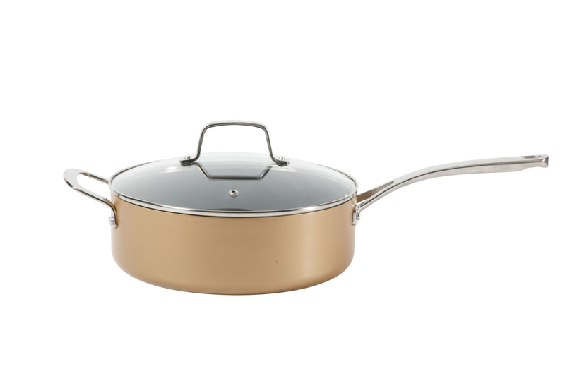Martha Stewart Rittenhouse 12pc Hard Anodized Aluminum Cookware Set w/ Glass Lids - Bronze - Non-Stick Interior - Stainless Steel Induction Base - Cast Handle - Gift Box w/ Remailer