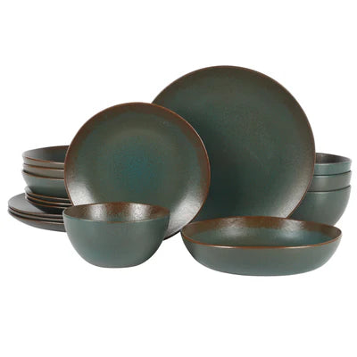 Bloomhouse Palermo Sun 16pc Dinnerware Set - Reactive Glaze - Stoneware - Gift Box w/ Remailer: Agrave / Cardamom / Paprika