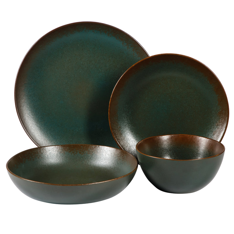 Bloomhouse Palermo Sun 16pc Dinnerware Set - Reactive Glaze - Stoneware - Gift Box w/ Remailer: Agrave / Cardamom / Paprika