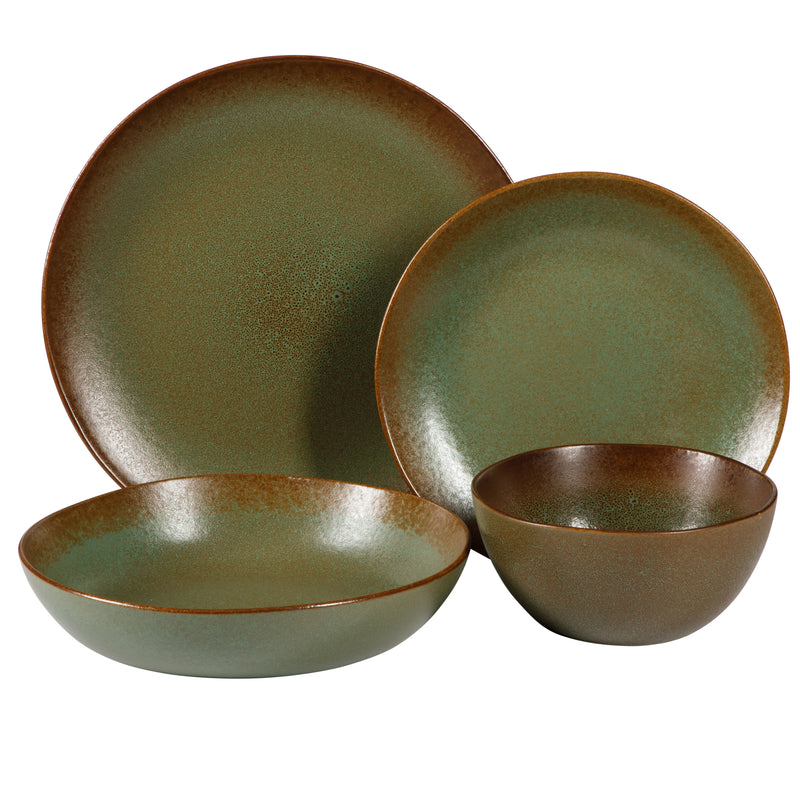 Bloomhouse Palermo Sun 16pc Dinnerware Set - Reactive Glaze - Stoneware - Gift Box w/ Remailer: Agrave / Cardamom / Paprika