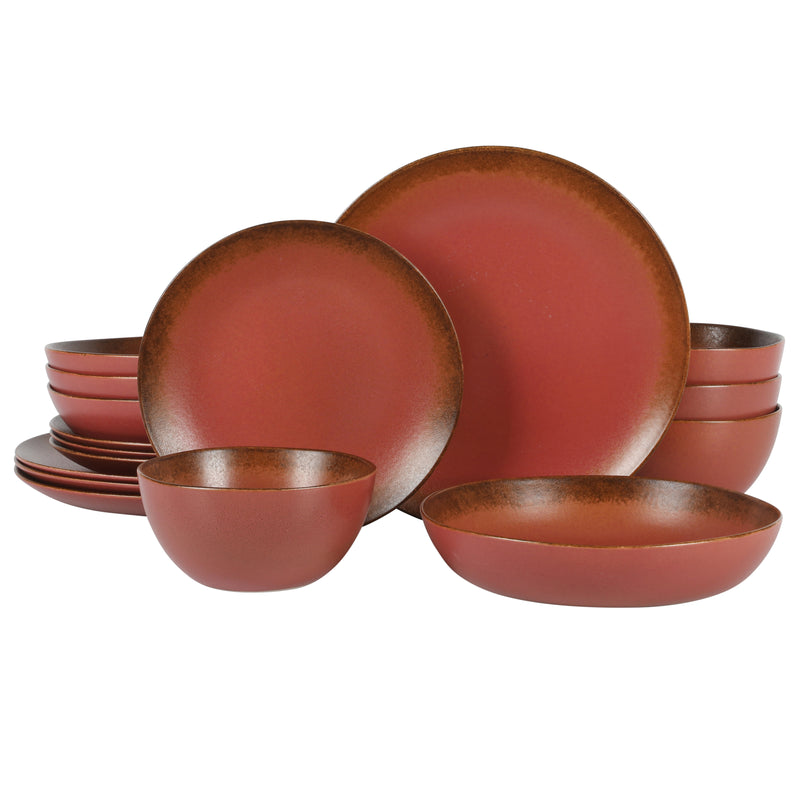 Bloomhouse Palermo Sun 16pc Dinnerware Set - Reactive Glaze - Stoneware - Gift Box w/ Remailer: Agrave / Cardamom / Paprika