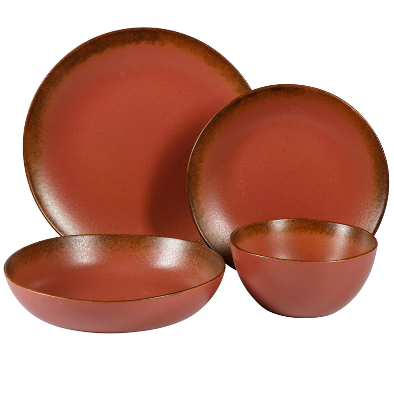 Bloomhouse Palermo Sun 16pc Dinnerware Set - Reactive Glaze - Stoneware - Gift Box w/ Remailer: Agrave / Cardamom / Paprika