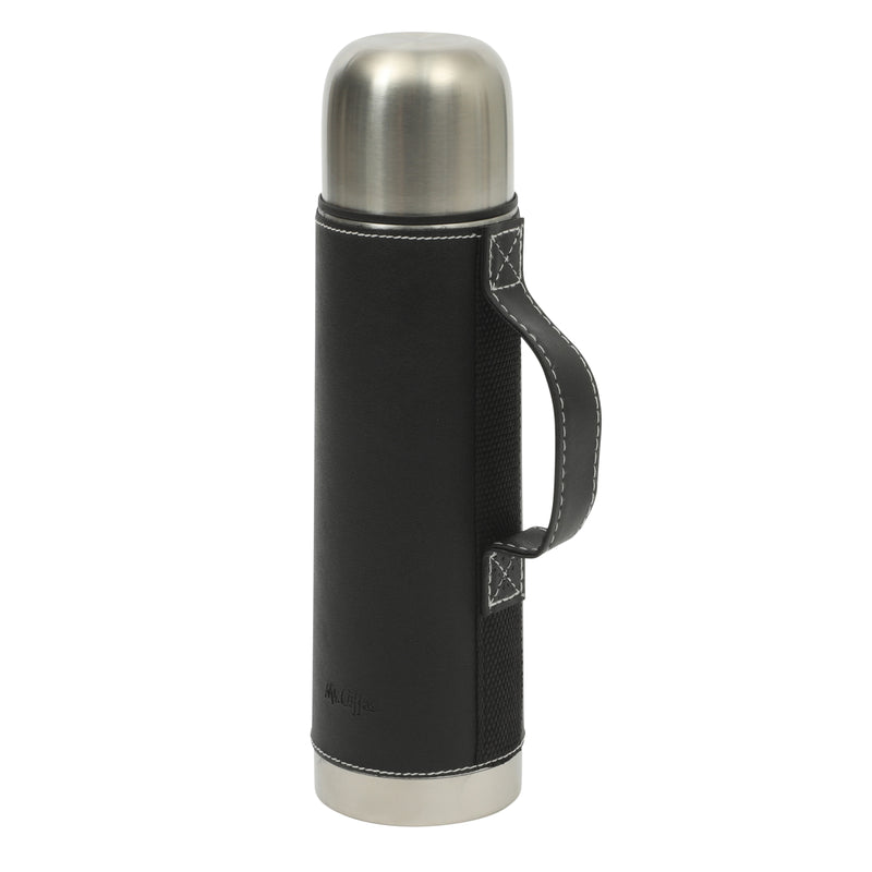 Mr. Coffee Leatherette 23oz Stainless Steel Double Wall Thermal Bottle w/ Lid & PU Handle - Black - Open Stock