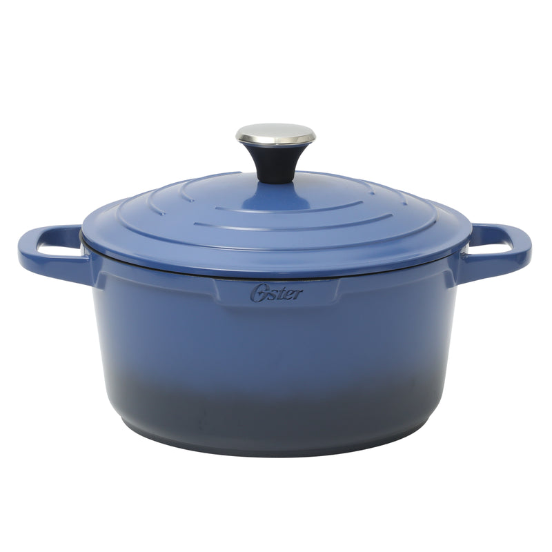 Oster Amberton 10pc Cast Aluminum Cookware Set w/ Kitchen Tools & Felts - Blue - Black Nonstick Interior - Induction Base - Gift Box