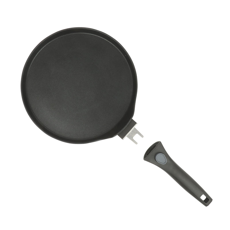 Oster Smarthandle Advance 3 pc Forged Aluminum 10" Round Pancake Pan & 9.5" Square Grill w/ Detachable Handle - Matte Black - Non-Stick Interior - Induction Base - Bakelite Handle - Gift Box (Open Window)