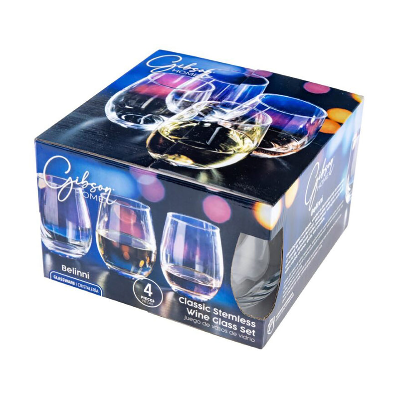 Gibson Home Belinni 4pc 18oz Stemless Wine Glass Set - Clear - Open Window Gift Box