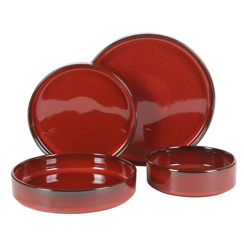 Bloomhouse Santorini Mist 16pc Terracotta Double Bowl Dinnerware Set - Reactive Glaze - Gift Box w/ Remailer