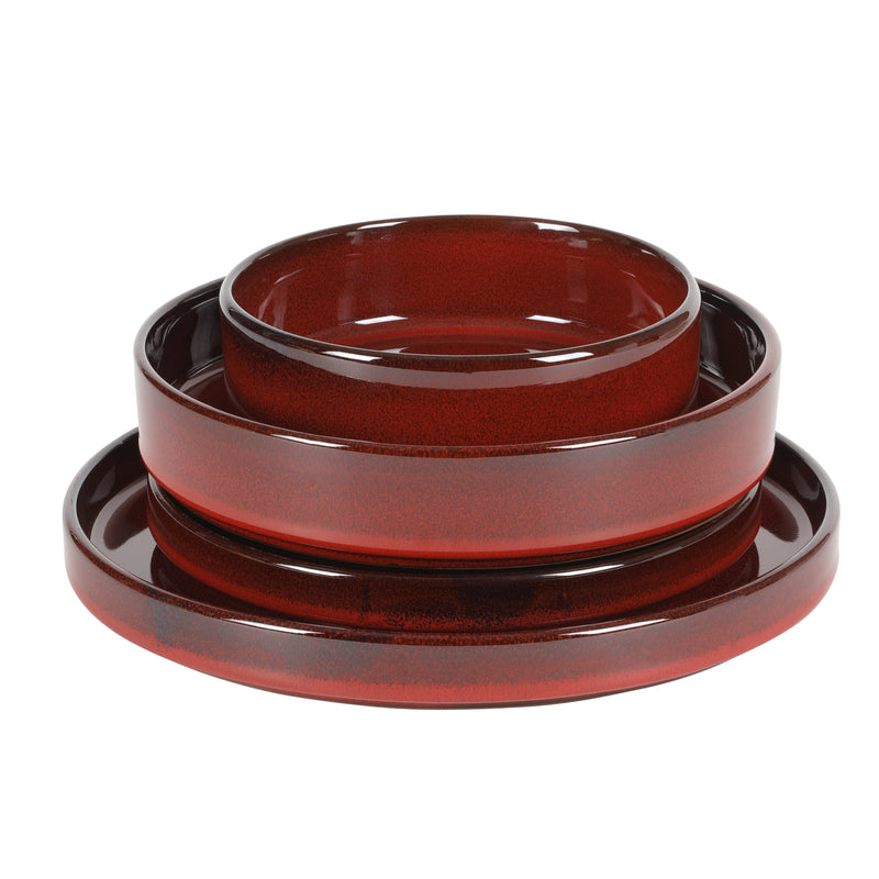 Bloomhouse Santorini Mist 16pc Terracotta Double Bowl Dinnerware Set - Reactive Glaze - Gift Box w/ Remailer