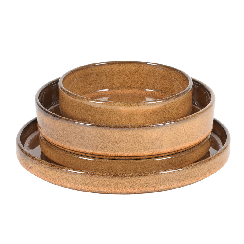 Bloomhouse Santorini Mist 16pc Terracotta Double Bowl Dinnerware Set - Reactive Glaze - Gift Box w/ Remailer