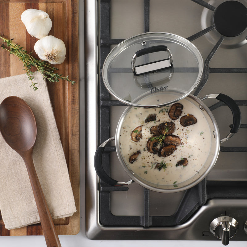 Oster Platinum Silverbolt 6pc 5-Ply Stackable Dutch Oven Set - Straight Shape - Foldable Wire Handle - Gift Box w/ Remailer