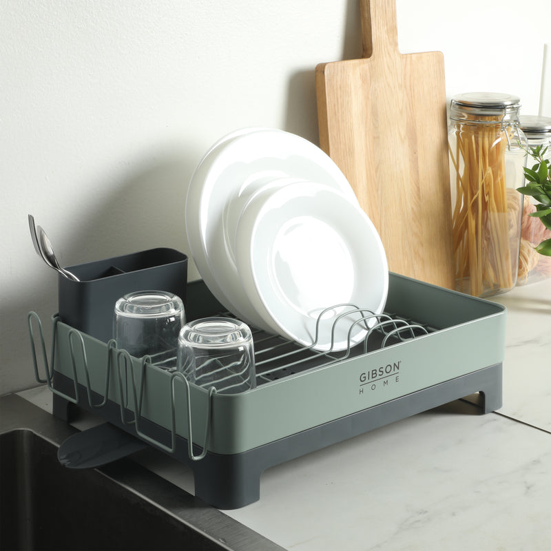 Gibson Home Stainless Steel - 16.3 in L (including the drip water 19.3in) Dish Rack - Galvanized Board w/ Powder Coat - Silk Logo Print - Color Sleeve w/ Remailer