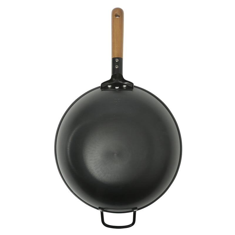 Gibson Home Welton 13.5" Carbon Steel Wok - Black - Wood Handle - Color Sleeve