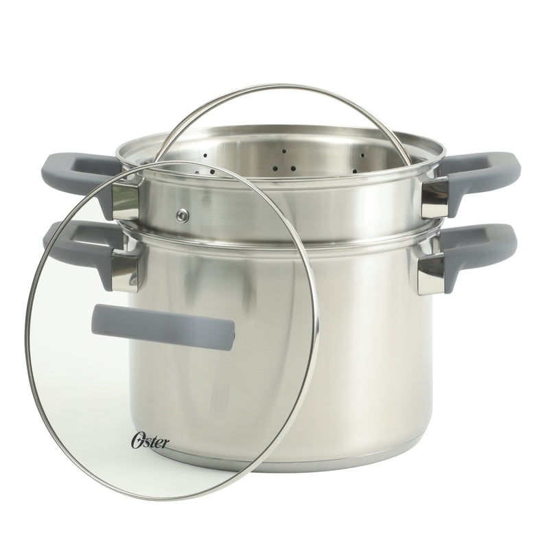 Oster Beauford 5qt Stainless Steel Stock Pot w/ Steamer & Deep Pasta Insert - Soft Touch Handle - Gift Box