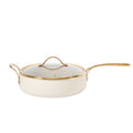 Bloomhouse 6qt Aluminum Sauté Pan w/ Lid - Linen - Taupe Ceramic Interior - Nonstick - Induction - Cast Stainless Steel Gold PVD Handle - Gift Box w/ Remailer