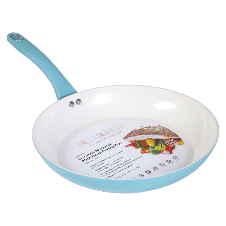 Martha Stewart Rexford 12" Forged Aluminum Frying Pan - Ceramic Nonstick Interior - Induction Base - Soft Touch Handle - Color Label