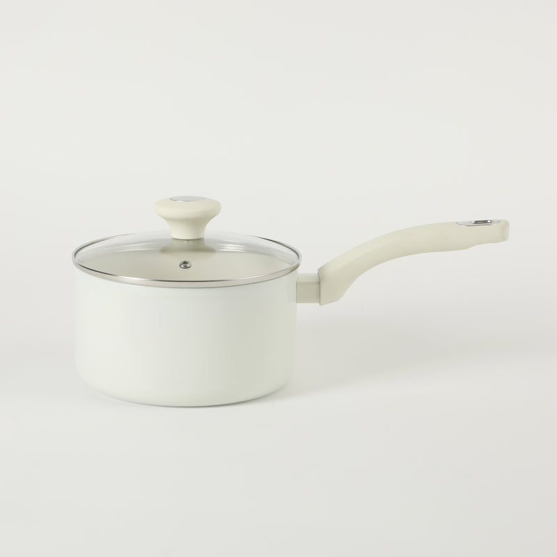 Martha Stewart Everyday Rexford 2.6qtForged Aluminum Saucepan w/ Lid - Ceramic Nonstick - Induction Base - Soft Touch Handle - Color Label: Linen